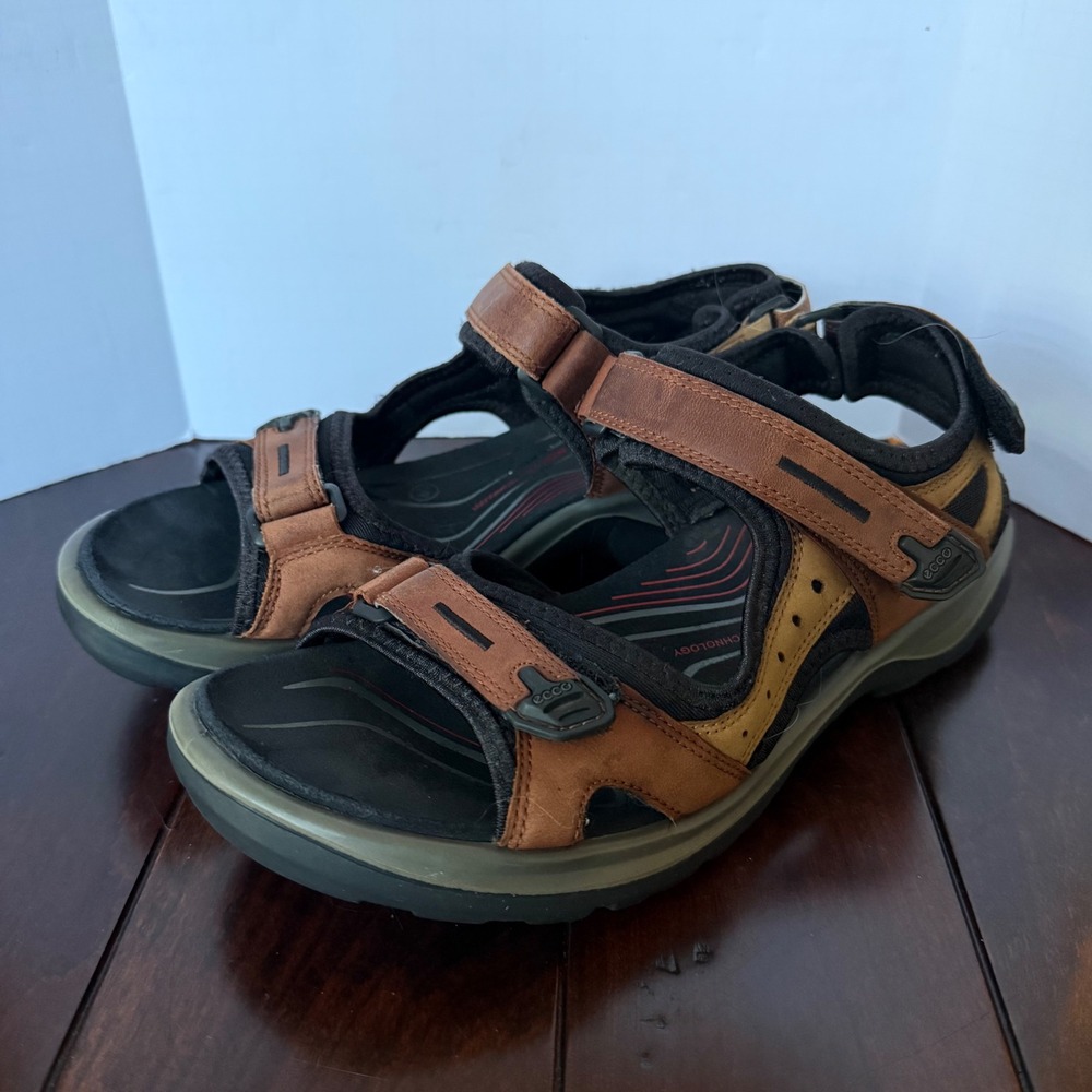ECCO Yucatan Mens Sandals Brown Leather Sport Hiking Walking Shoes Size 40